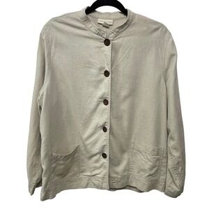 Appleseed's Beige Linen Button Front Jacket Casual Lightweight Boho Coastal 20